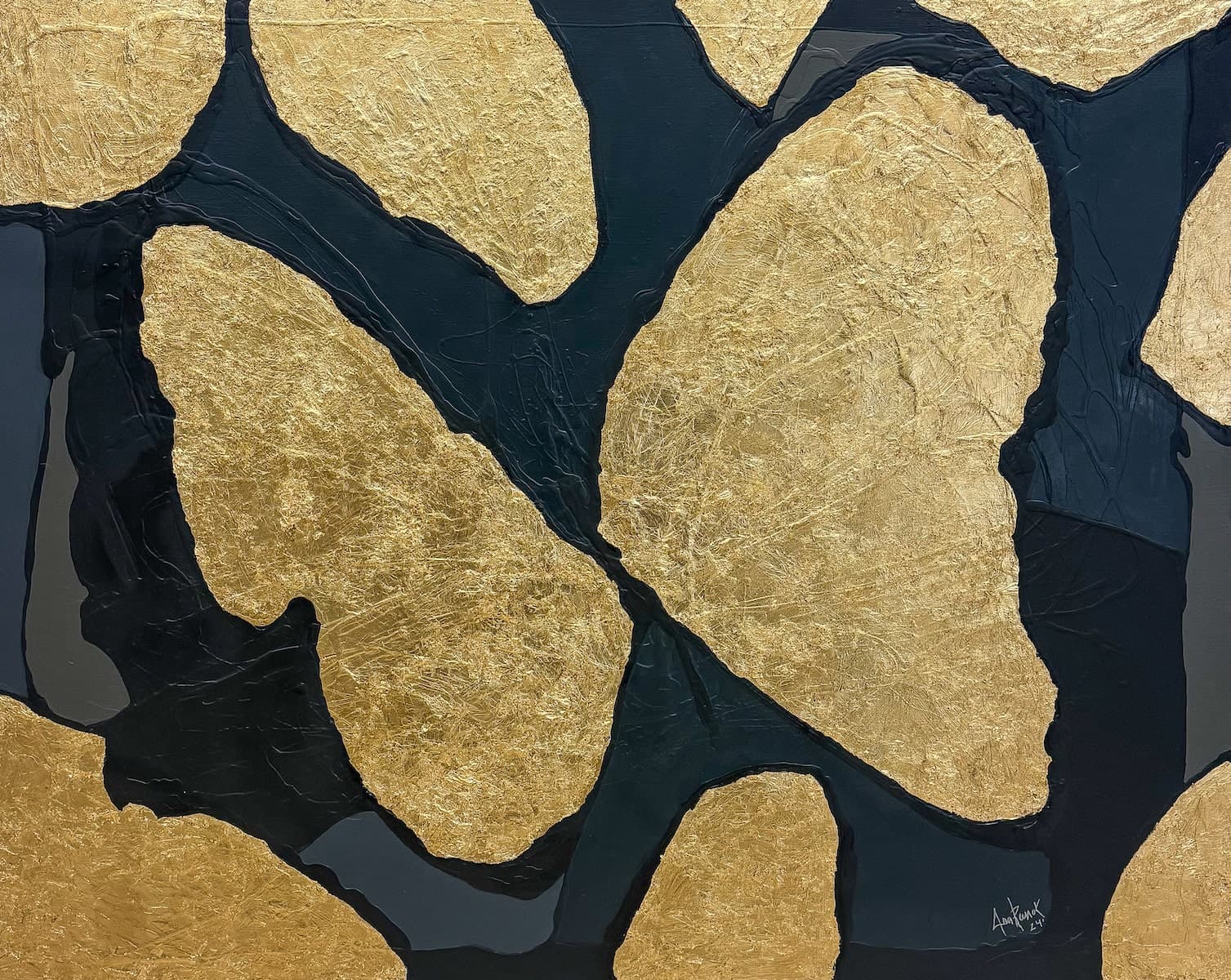 Resplendent Butterflies by Ana Remok, acrylic and gold leaf on canvas painting at El Dorado Gallery