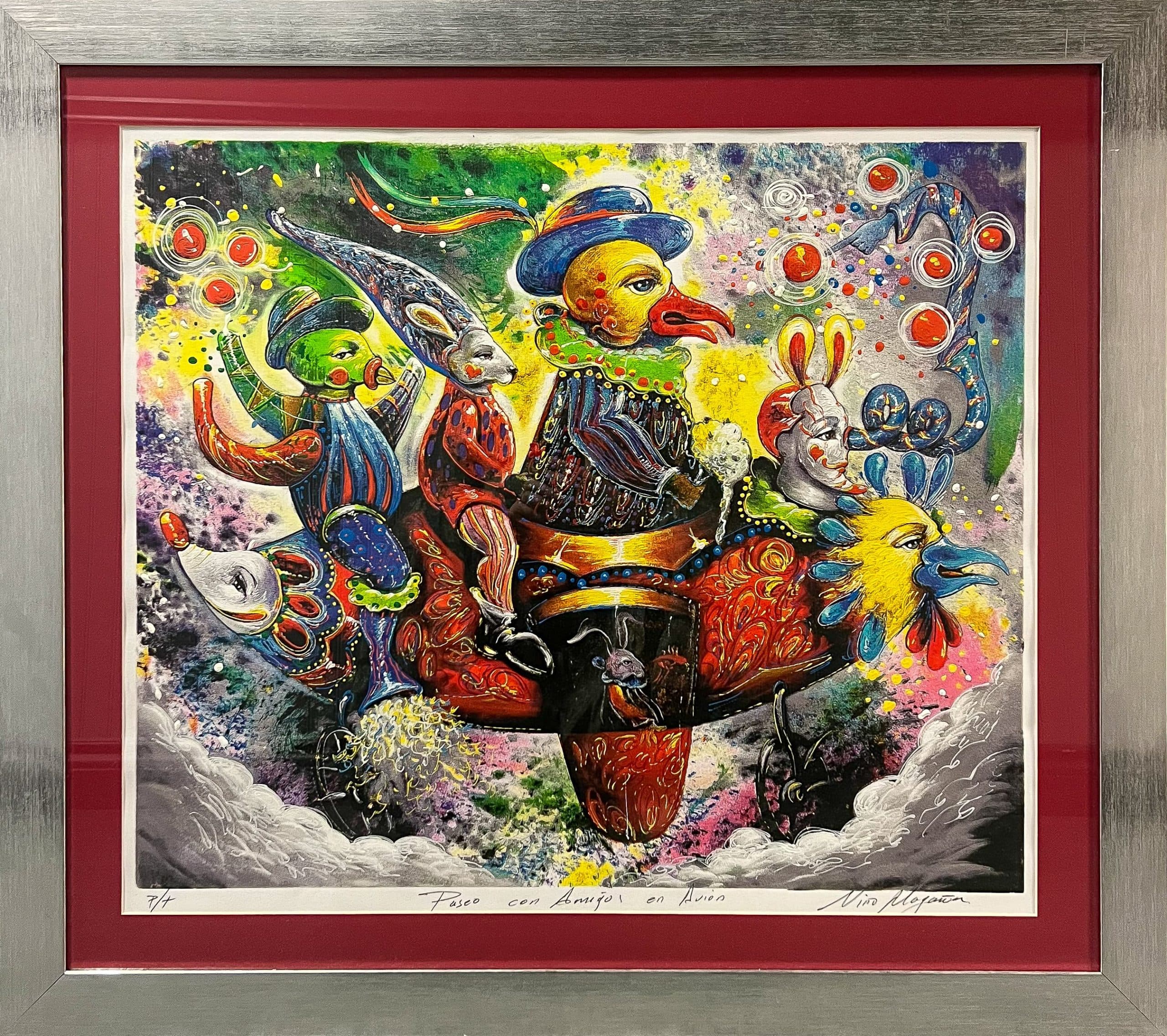 Ride With Friends On a Plane silkscreen print by Nino Magaña at El Dorado Gallery