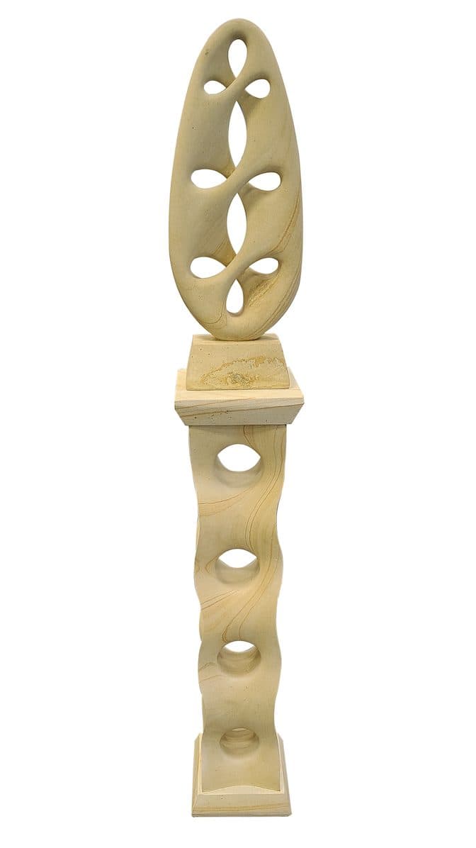 Virgin by Omar Yepez, limestone sculpture at El Dorado Gallery