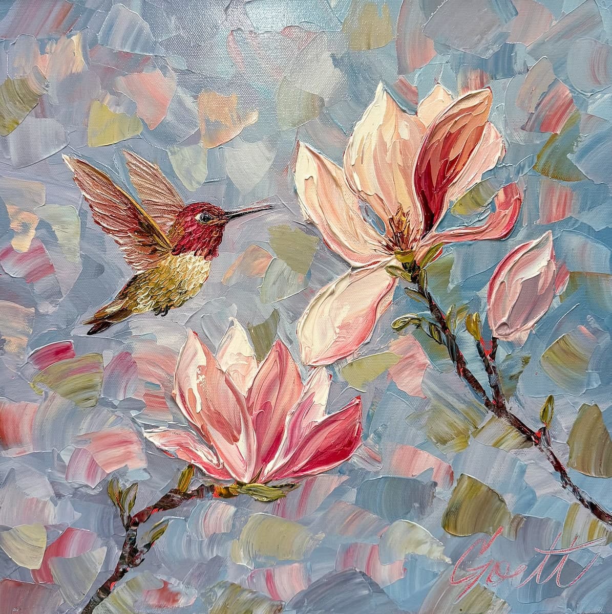 Adoring by Cecilia Goett, acrylic on canvas at El Dorado Gallery