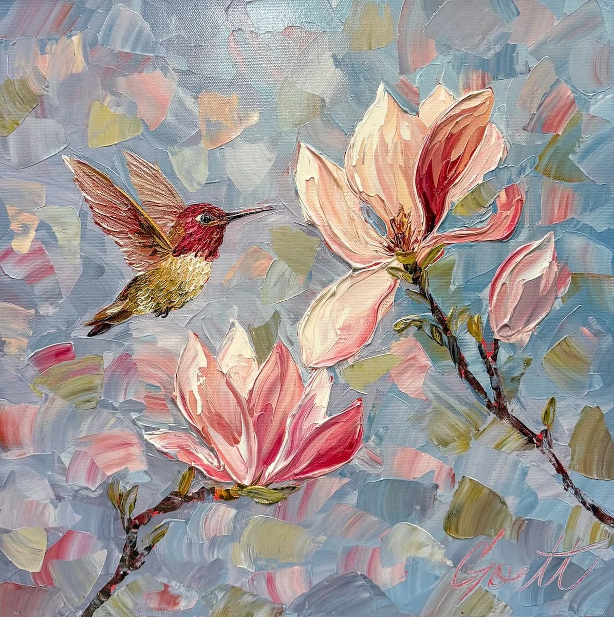 Adoring by Cecilia Goett, acrylic on canvas at El Dorado Gallery