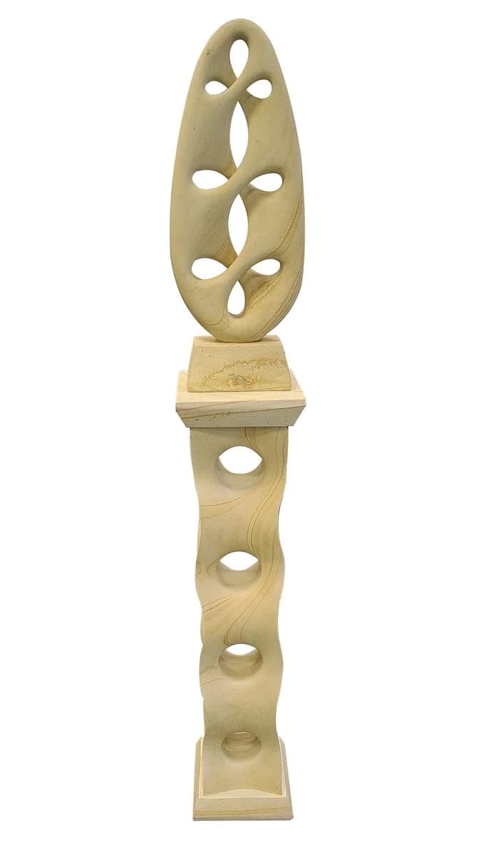Virgin by Omar Yepez, limestone sculpture at El Dorado Gallery