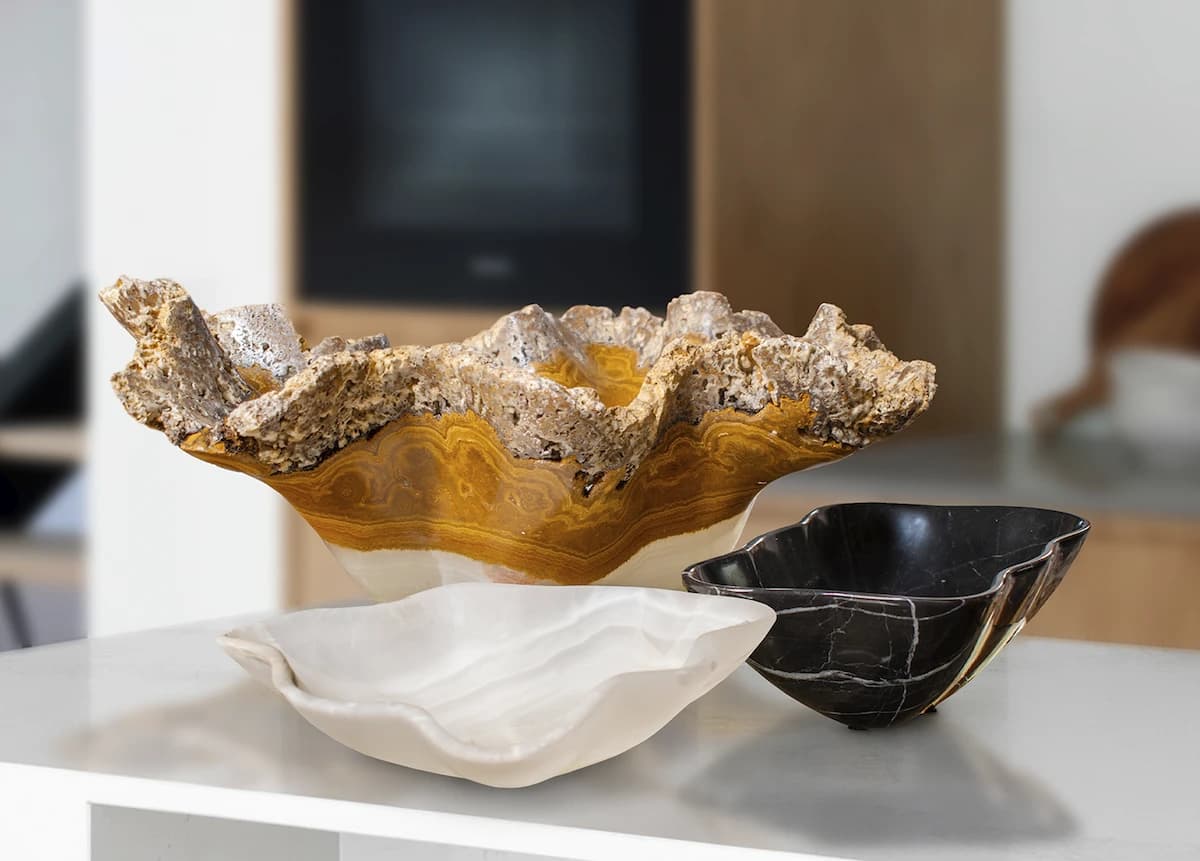 Group of onyx bowls in a modern kitchen